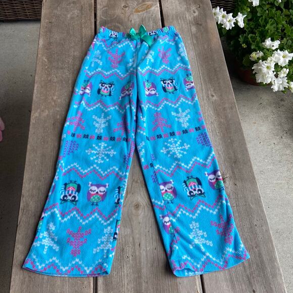 St. Eve Girls Lounge Pants Size 10 Snowflakes Owls Blue Pink Pajama Fleece - Picture 5 of 7